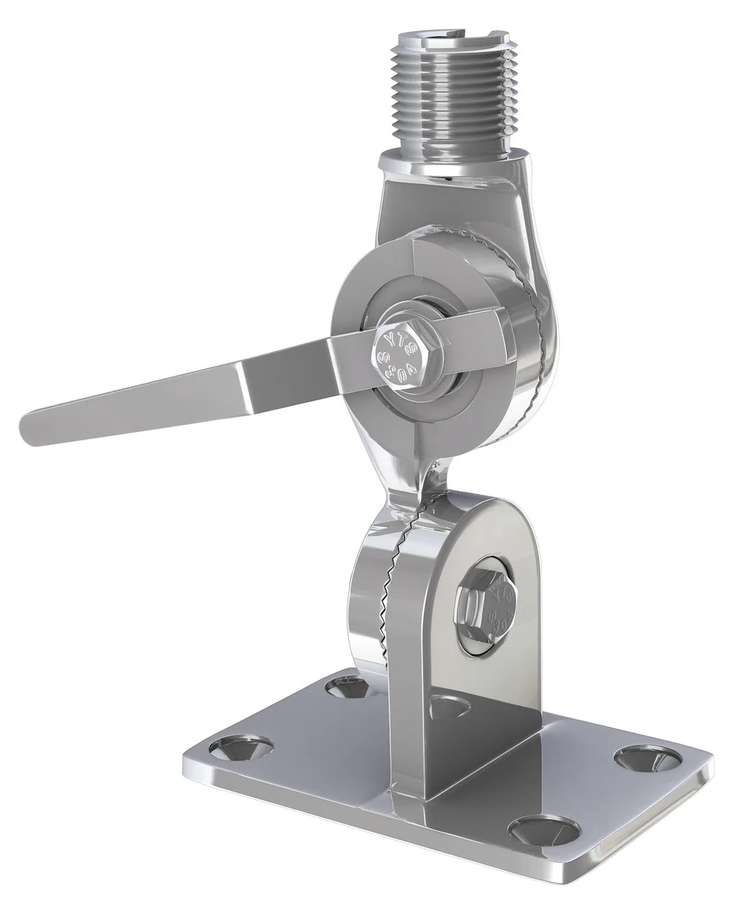 3187 – SHAKESPEARE Antenna Mount, Stainless Steel Ratchet Mount With Handle 1 Inch - 14 Thread With Cable Slot 5/16 I...